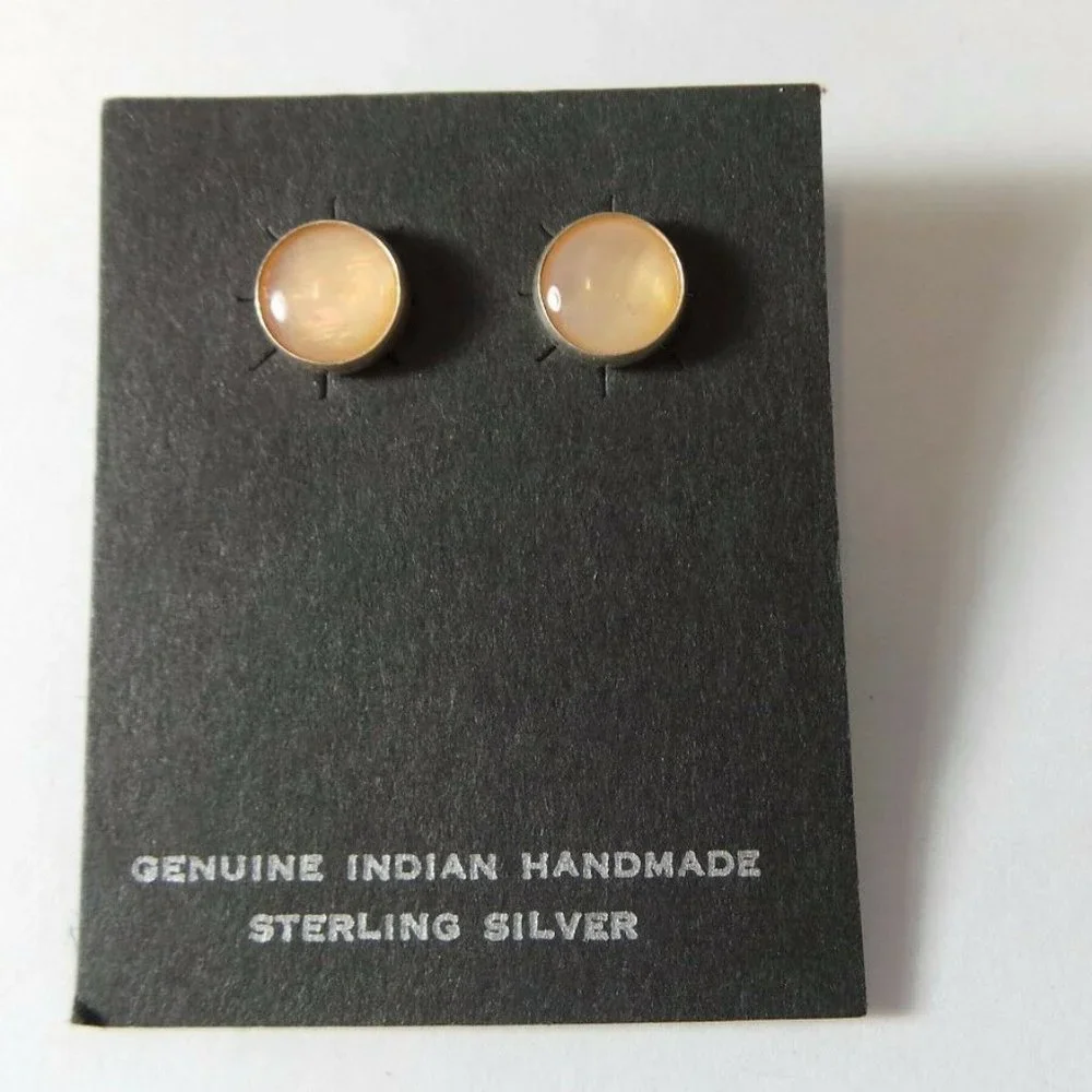 Handmade Indian Sterling Silver Earrings with Cats Eye Gemstone